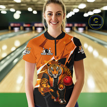 Load image into Gallery viewer, Custom Tiger Bowling Jersey for Women Bowling Uniform Polo &amp; 1/4 Zip Bowling Team Shirts HNT147