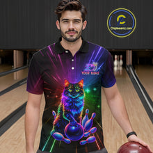 Load image into Gallery viewer, Custom Funny Cat Neon Colorful Bowling Jersey for Men Bowling Uniform Bowling Team Shirts HNT281
