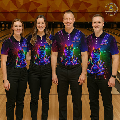 Custom Funny Cat Neon Colorful Bowling Jersey for Men Bowling Uniform Bowling Team Shirts HNT281