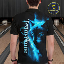 Load image into Gallery viewer, Custom Blue Flame Wolf Bowling Jersey for Men Polo &amp; 1/4 Zip Bowling Team Shirts HNT148