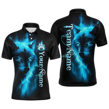 Load image into Gallery viewer, Custom Blue Flame Wolf Bowling Jersey for Men Polo &amp; 1/4 Zip Bowling Team Shirts HNT148