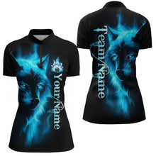 Load image into Gallery viewer, Custom Blue Flame Wolf Bowling Jersey for Women Polo &amp; 1/4 Zip Bowling Team Shirts HNT148