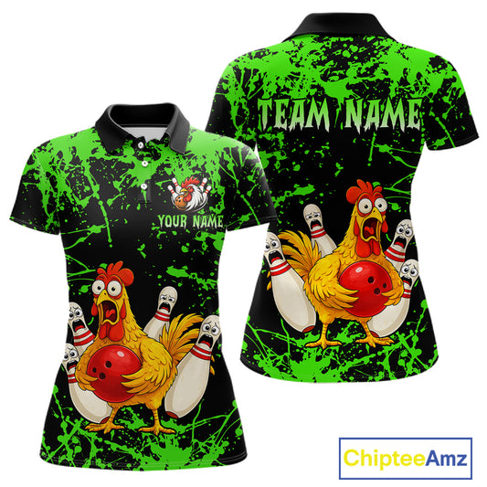 Custom Green Funny Chicken Bowling Jersey for Women Bowling Uniform Bowling Team Shirts HNT282