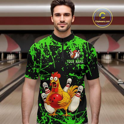 Custom Green Funny Chicken Bowling Jersey for Men Bowling Uniform Bowling Team Shirts HNT282