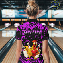 Load image into Gallery viewer, Custom Purple Funny Chicken Bowling Jersey for Women Bowling Uniform Bowling Team Shirts HNT282