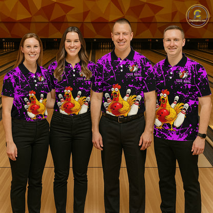 Custom Purple Funny Chicken Bowling Jersey for Women Bowling Uniform Bowling Team Shirts HNT282