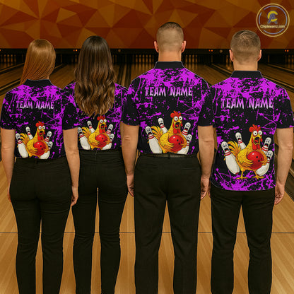 Custom Purple Funny Chicken Bowling Jersey for Women Bowling Uniform Bowling Team Shirts HNT282
