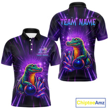 Load image into Gallery viewer, Custom Funny Crocodile Neon Bowling Shirt Alligator Bowling Jersey for Men Polo &amp; 1/4 Zip HNT208