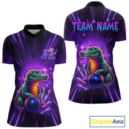 Custom Funny Crocodile Neon Bowling Shirt Alligator Bowling Jersey for Women Polo & 1/4 Zip HNT208