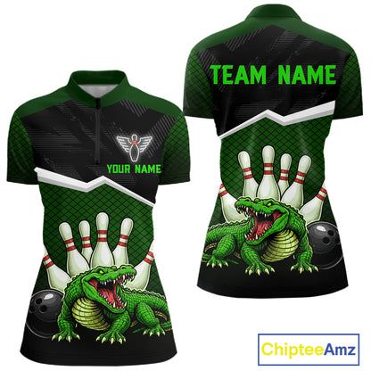 Custom Funny Crocodile Bowling Shirt Alligator Bowling Jersey for Women Polo & 1/4 Zip HNT207