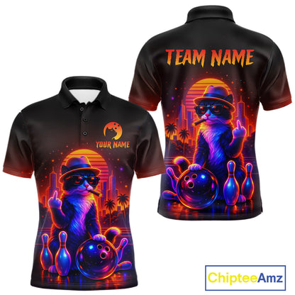Custom Funny Cat Bowling Jersey for Men Bowling Tournament  Polo & 1/4 Zip Bowling Team Shirts HNT204