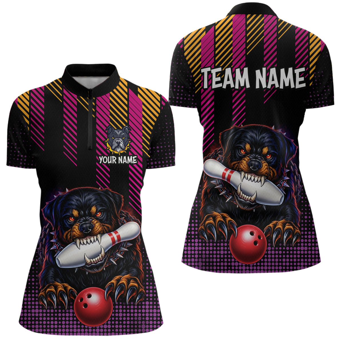 Custom Funny French Bulldog Bowling Jersey for Women Bowling Team Shirts Polo & 1/4 Zip HNT185