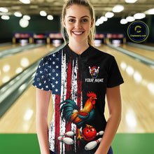 Load image into Gallery viewer, American Flag Rooster Bowling Jersey for Women Bowling Team Shirts Bowling Polo &amp; 1/4 Zip HNT253