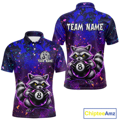 Personalized Funny Raccoon 8 Ball Pool Men Billiard Polo & 1/4 Zip, Billiard Shirt, Billiard Team Jerseys NNT145