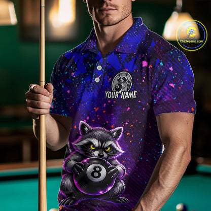 Personalized Funny Raccoon 8 Ball Pool Men Billiard Polo & 1/4 Zip, Billiard Shirt, Billiard Team Jerseys NNT145