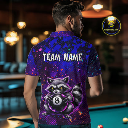 Personalized Funny Raccoon 8 Ball Pool Men Billiard Polo & 1/4 Zip, Billiard Shirt, Billiard Team Jerseys NNT145