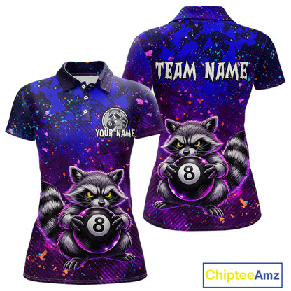 Personalized Funny Raccoon 8 Ball Pool Women Billiard Polo & 1/4 Zip, Billiard Shirt, Billiard Team Jerseys NNT145