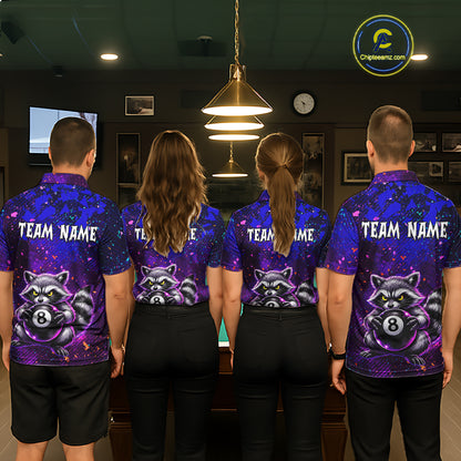 Personalized Funny Raccoon 8 Ball Pool Women Billiard Polo & 1/4 Zip, Billiard Shirt, Billiard Team Jerseys NNT145