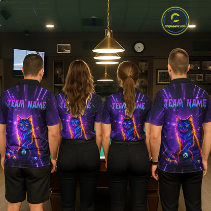 Personalized Funny Neon Cat 8 Ball Pool Women Billiard Polo & 1/4 Zip, Billiard Shirt, Billiard Team Jerseys NNT143