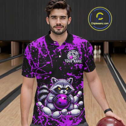Custom Purple Raccoon Bowling Jersey for Men Bowling Uniform Polo & 1/4 Zip Bowling Team Shirts HNT224