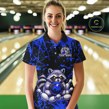 Load image into Gallery viewer, Custom Blue Raccoon Bowling Jersey for Women Bowling Uniform Polo &amp; 1/4 Zip Bowling Team Shirts HNT224