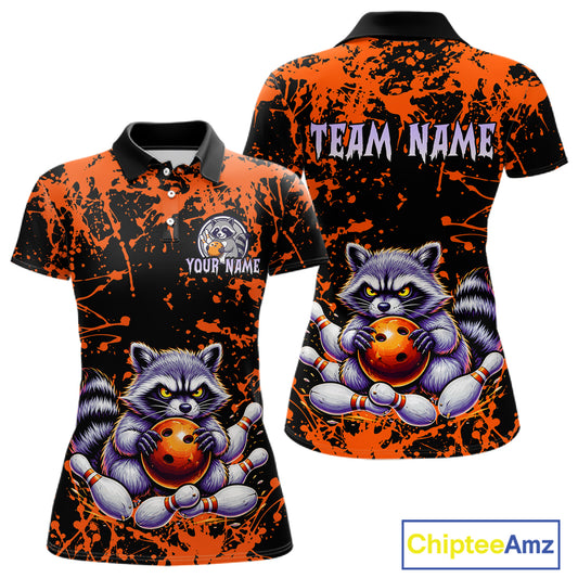 Custom Orange Raccoon Bowling Jersey for Women Bowling Uniform Polo & 1/4 Zip Bowling Team Shirts HNT224