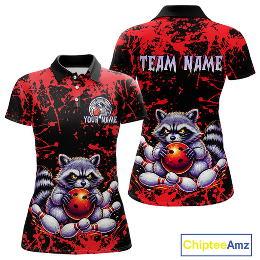 Custom Red Raccoon Bowling Jersey for Women Bowling Uniform Polo & 1/4 Zip Bowling Team Shirts HNT224