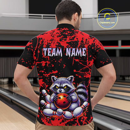 Custom Red Raccoon Bowling Jersey for Men Bowling Uniform Polo & 1/4 Zip Bowling Team Shirts HNT224
