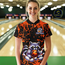 Load image into Gallery viewer, Custom Orange Raccoon Bowling Jersey for Women Bowling Uniform Polo &amp; 1/4 Zip Bowling Team Shirts HNT224
