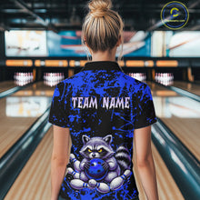 Load image into Gallery viewer, Custom Blue Raccoon Bowling Jersey for Women Bowling Uniform Polo &amp; 1/4 Zip Bowling Team Shirts HNT224