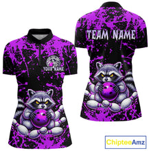 Load image into Gallery viewer, Custom Purple Raccoon Bowling Jersey for Women Bowling Uniform Polo &amp; 1/4 Zip Bowling Team Shirts HNT224