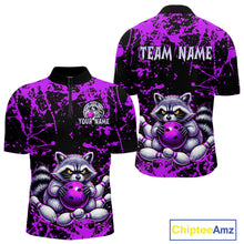 Load image into Gallery viewer, Custom Purple Raccoon Bowling Jersey for Men Bowling Uniform Polo &amp; 1/4 Zip Bowling Team Shirts HNT224