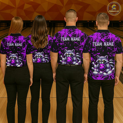 Custom Purple Raccoon Bowling Jersey for Men Bowling Uniform Polo & 1/4 Zip Bowling Team Shirts HNT224