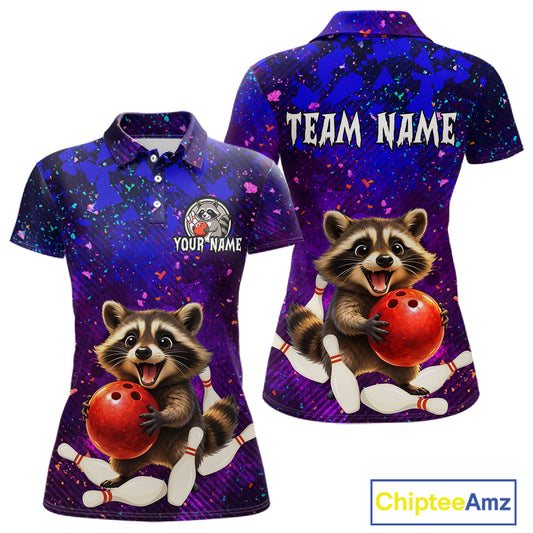 Custom Funny Raccoon Bowling Jersey for Women Bowling Uniform Polo & 1/4 Zip Bowling Team Shirts HNT229