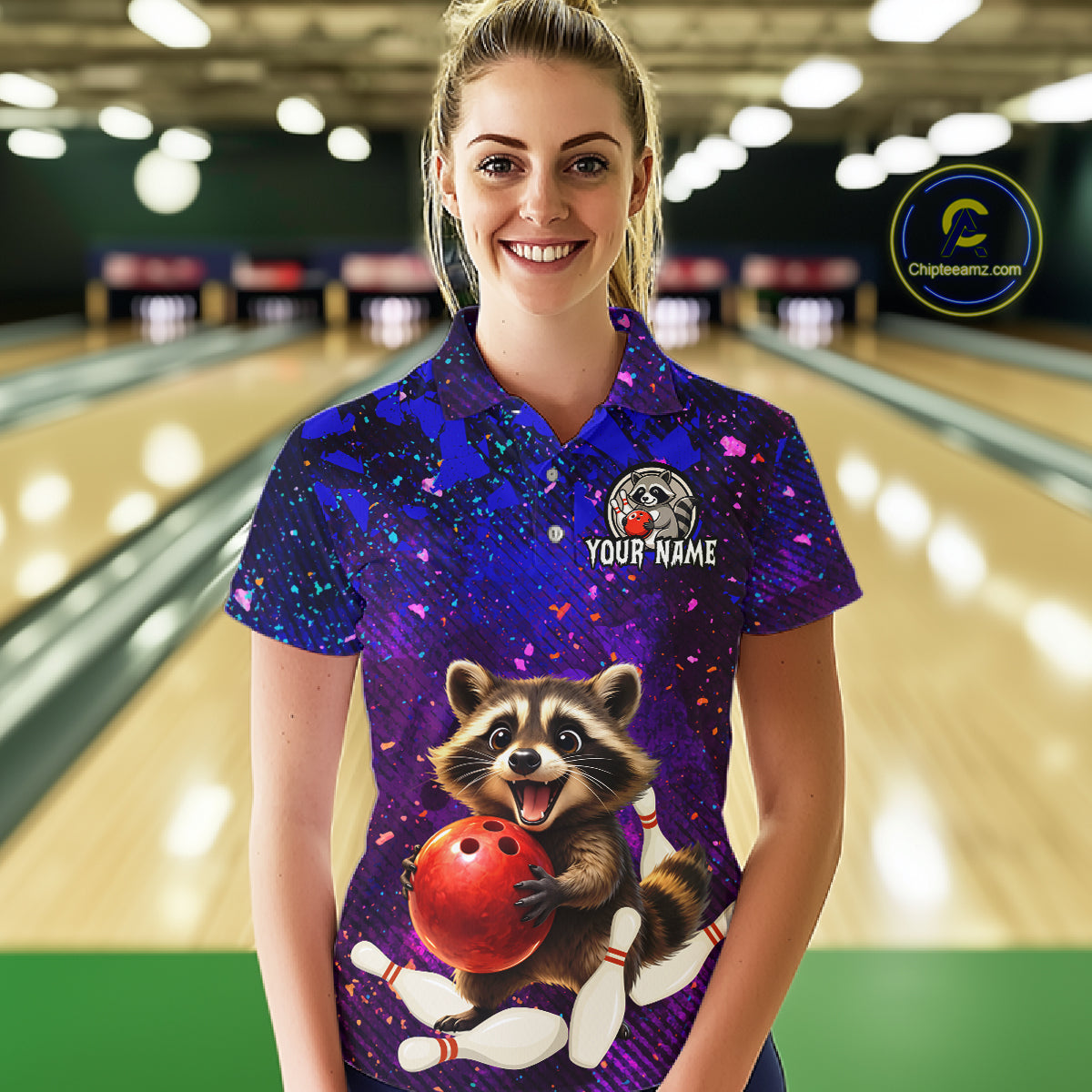 Custom Funny Raccoon Bowling Jersey for Women Bowling Uniform Polo & 1/4 Zip Bowling Team Shirts HNT229
