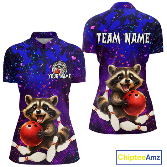 Custom Funny Raccoon Bowling Jersey for Women Bowling Uniform Polo & 1/4 Zip Bowling Team Shirts HNT229