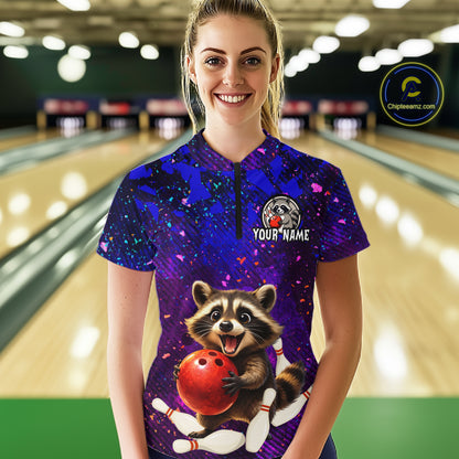 Custom Funny Raccoon Bowling Jersey for Women Bowling Uniform Polo & 1/4 Zip Bowling Team Shirts HNT229