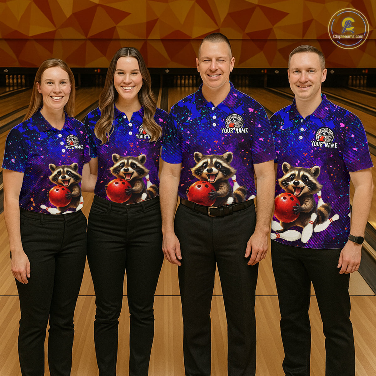 Custom Funny Raccoon Bowling Jersey for Women Bowling Uniform Polo & 1/4 Zip Bowling Team Shirts HNT229