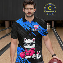 Load image into Gallery viewer, Custom Funny Blue Cat Bowling Jersey for Men Bowling Team Shirts Bowling Polo &amp; 1/4 Zip HNT257