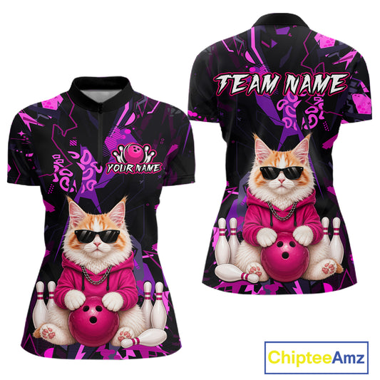 Custom Funny Maine Coon Cat Bowling Jersey for Women Bowling League Bowling Team Shirts HN292
