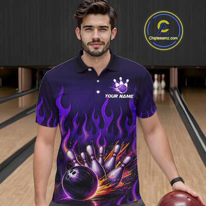 Purple Flaming Bowling Jersey for Men Custom Bowling League Bowling Team Shirts HN293