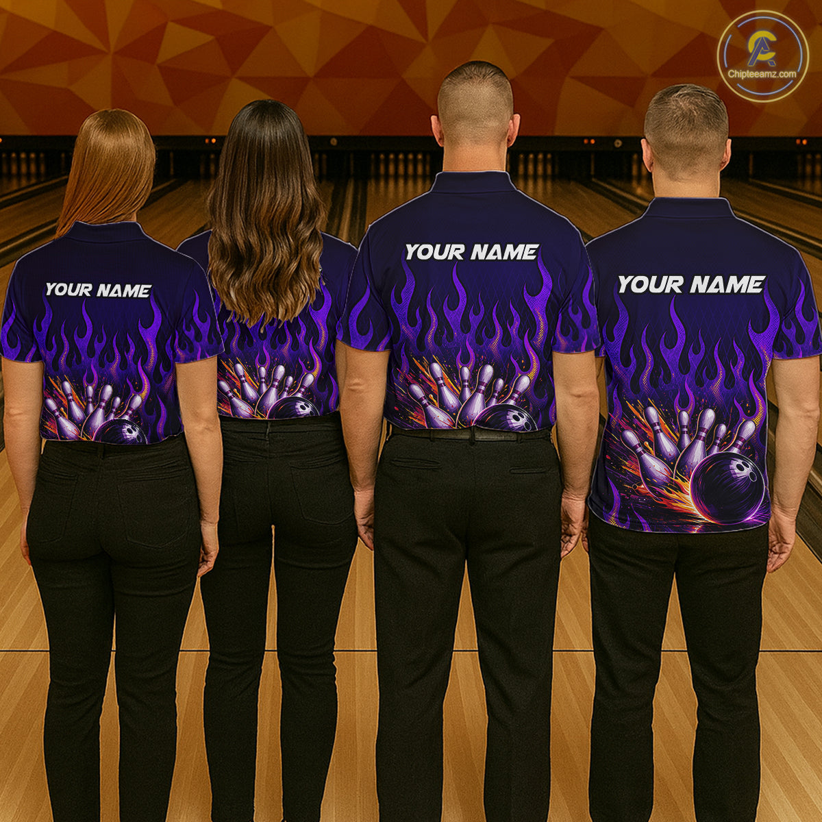 Purple Flaming Bowling Jersey for Men Custom Bowling League Bowling Team Shirts HN293