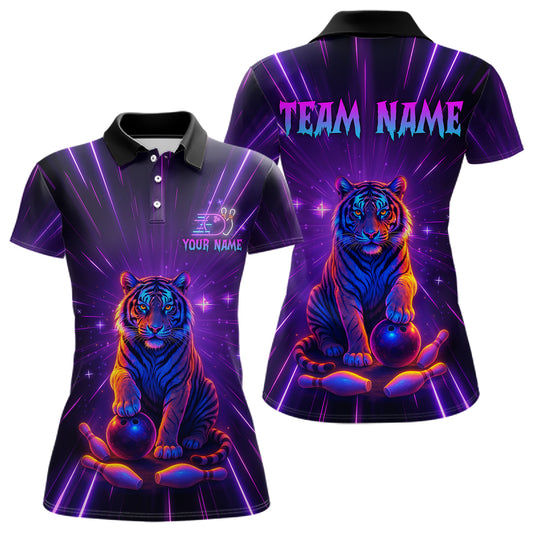 Custom Neon Tiger Bowling Jersey for Women Bowling Team Shirts Bowling League Polo & 1/4 Zip HNT154