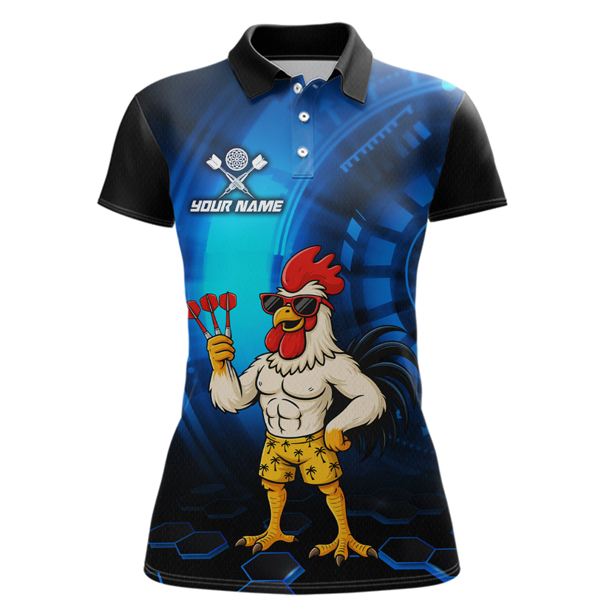 Custom Blue Funny Chicken Darts Shirt for Women Darts Team Jerseys Polo & 1/4 Zip Dart League NNT131