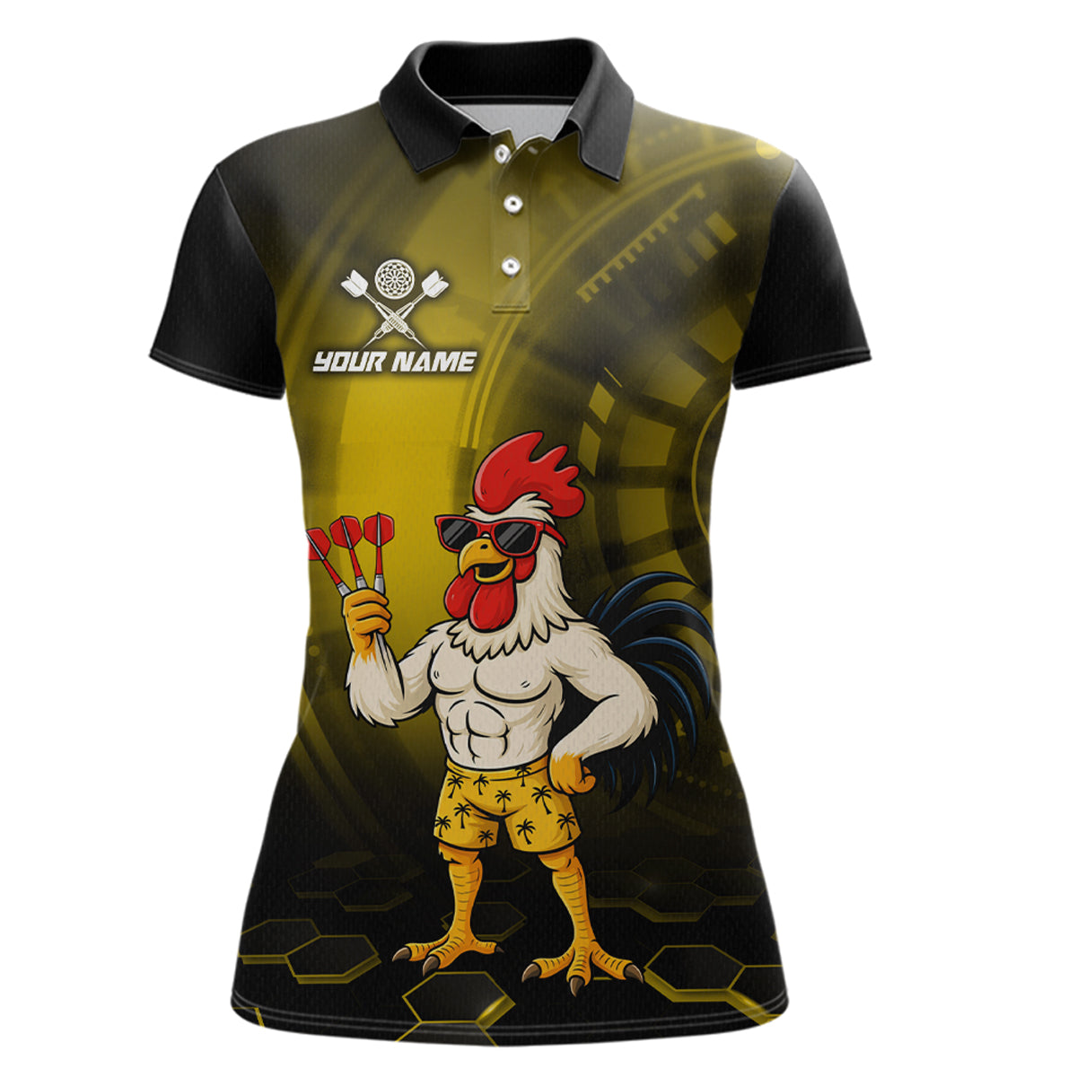 Custom Yellow Funny Chicken Darts Shirt for Women Darts Team Jerseys Polo & 1/4 Zip Dart League NNT131