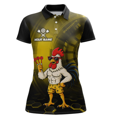 Custom Yellow Funny Chicken Darts Shirt for Women Darts Team Jerseys Polo & 1/4 Zip Dart League NNT131