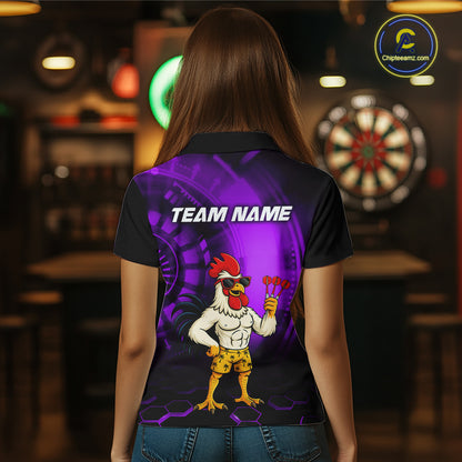Custom Purple Funny Chicken Darts Shirt for Women Darts Team Jerseys Polo & 1/4 Zip Dart League NNT131