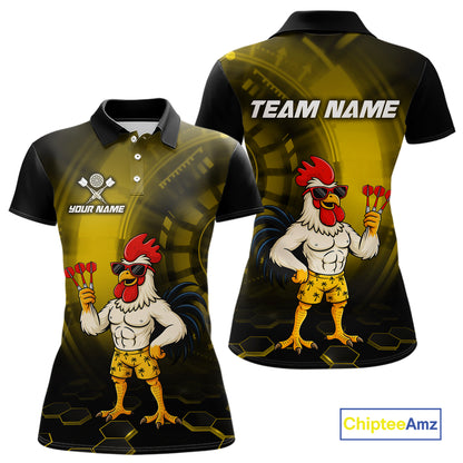 Custom Yellow Funny Chicken Darts Shirt for Women Darts Team Jerseys Polo & 1/4 Zip Dart League NNT131