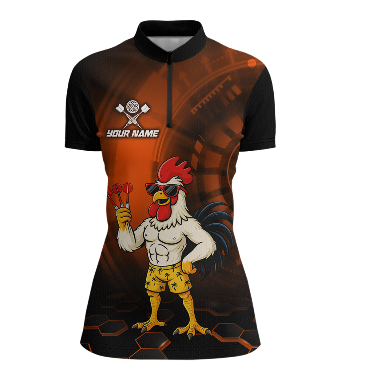 Custom Orange Funny Chicken Darts Shirt for Women Darts Team Jerseys Polo & 1/4 Zip Dart League NNT131