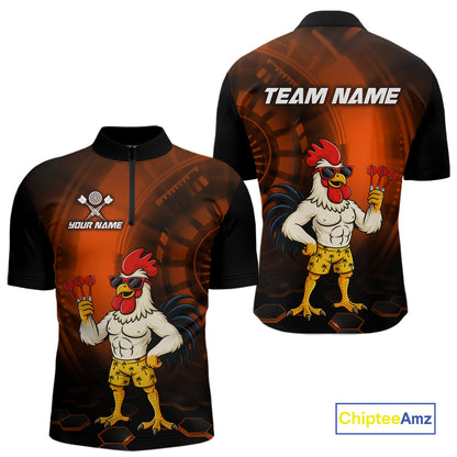 Custom Orange Funny Chicken Darts Shirt for Men Darts Team Jerseys Polo & 1/4 Zip Dart League NNT131